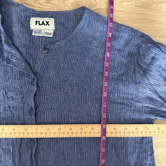 Flax Small Linen Button Up Shirt Long Sleeve Blue Stripe Lagen Coastal - Picture 6 of 7